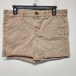 American Eagle Midi Chino Shorts Size 10/32 Khaki Twill Flat Front Low Rise Prep